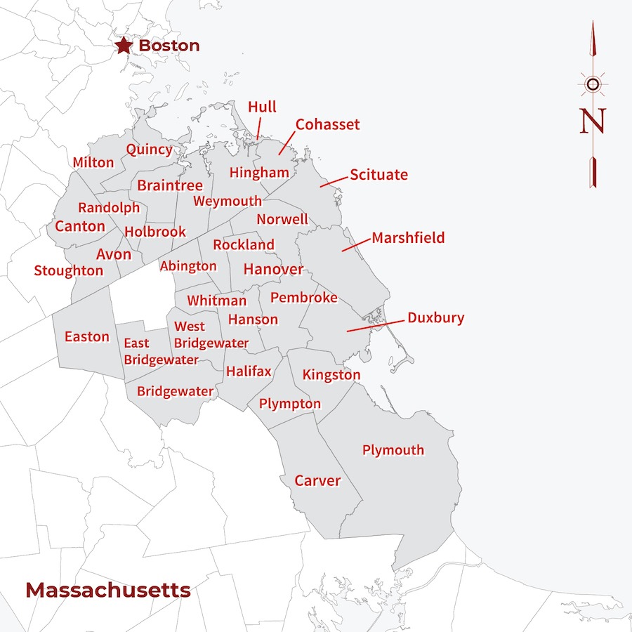 Albert Culver Heating Oil Delivery and HVAC Service Area Map in Massachusetts